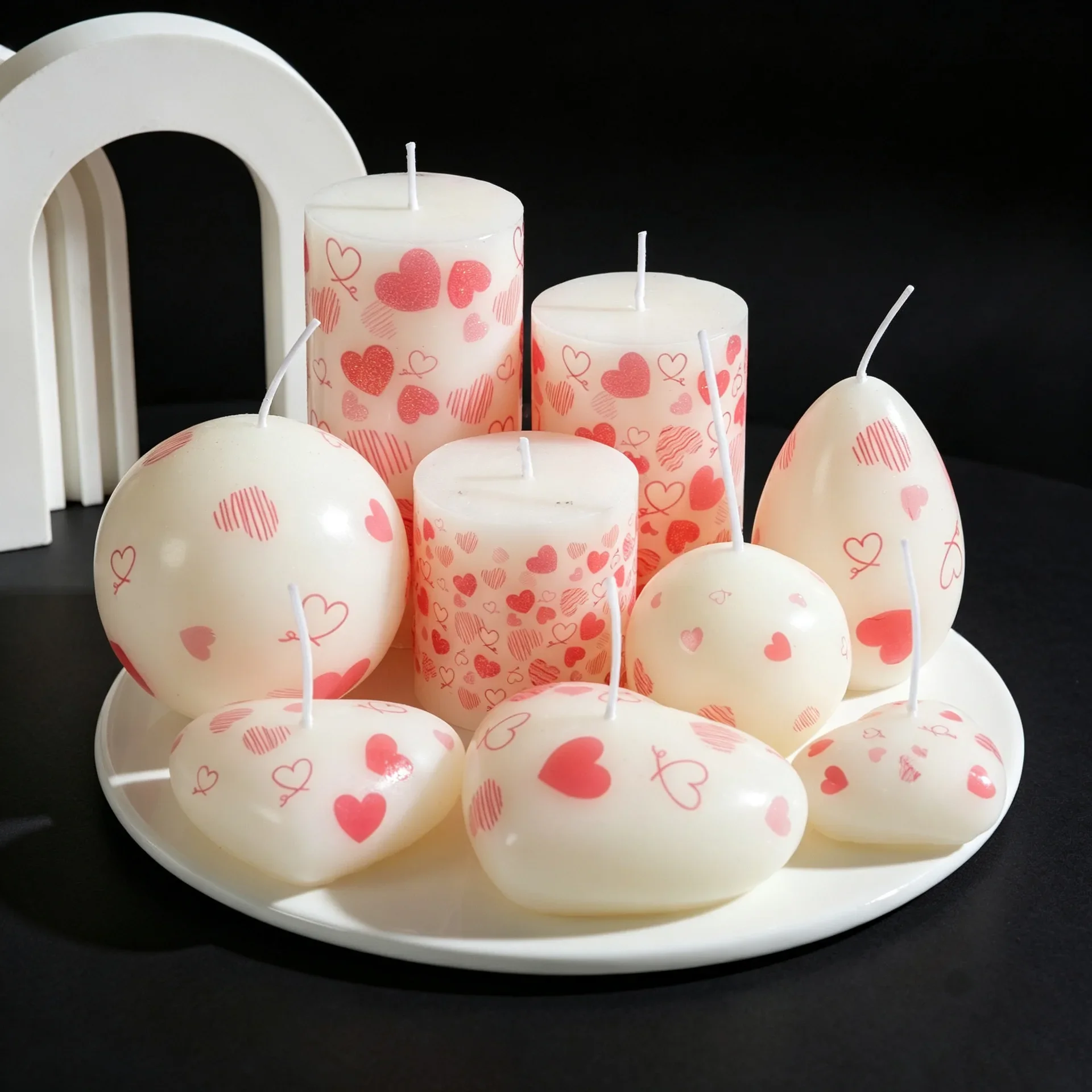 Heart Print Pillar Decorative Candles European Printed Candle for Valentine's Day Birthday Hotel Home Table Decoration