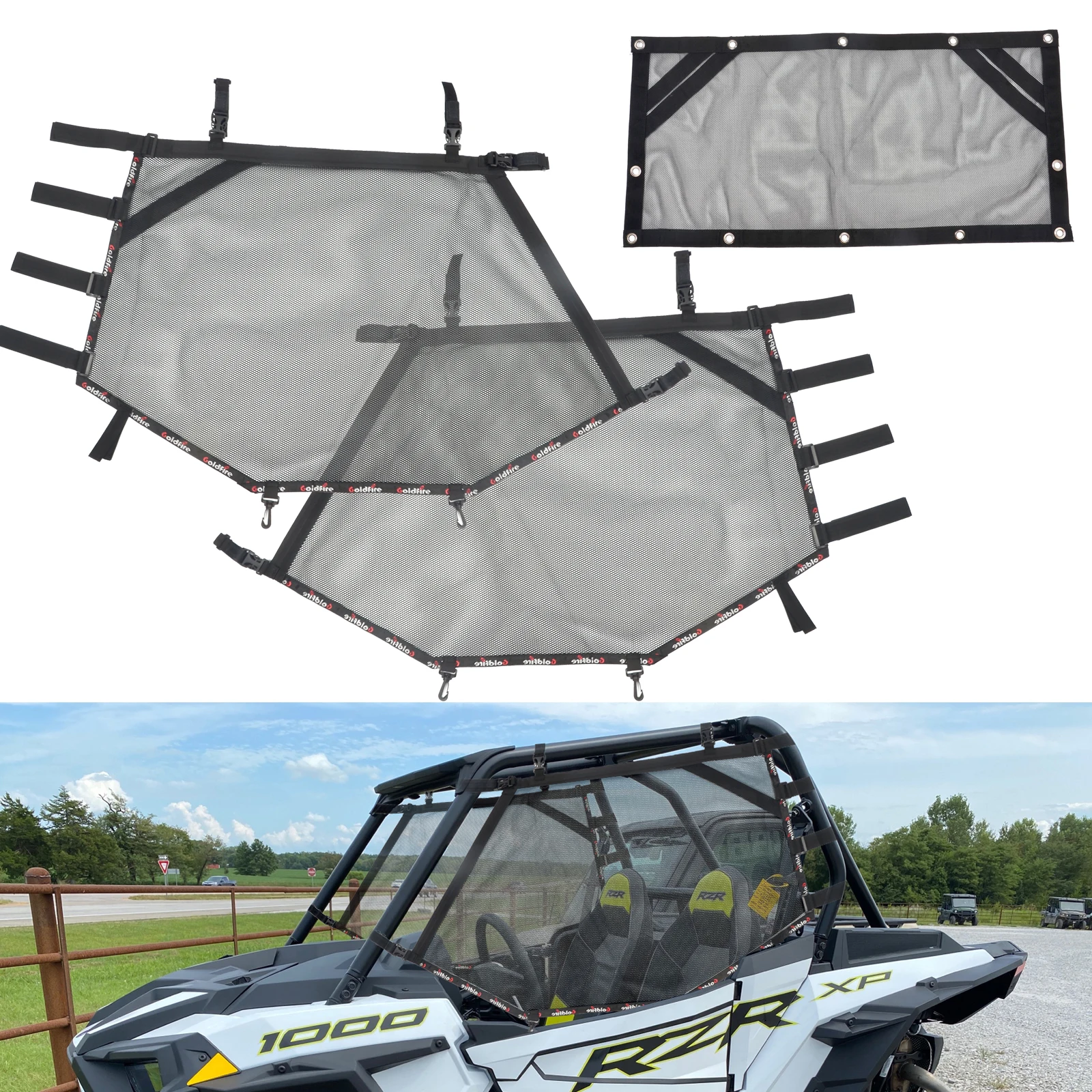 

UTV Window Net Roll Cage Mesh Net Left Right & Rear Window Shield Set Fit for Polaris RZR 570 800 800s 900 Turbo s1000