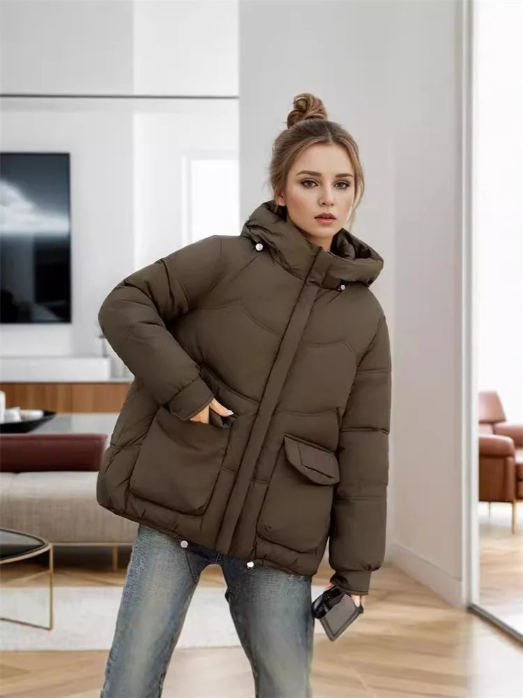 

2024 Winter New Women's Padded Jackets Cropped Hooded Thicken For Warmth Fashionable Korean Version Loose Casual Bread Clothes