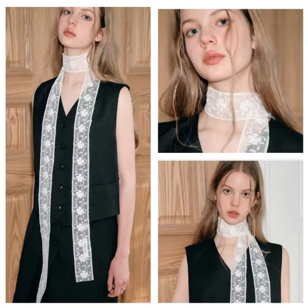 الحلو زهرة الدانتيل الرقبة حزام شفاف خلع الملابس الديكور رباط شعر منديل الكورية نمط طويل الشريط العروس/وصيفة الشرف #4