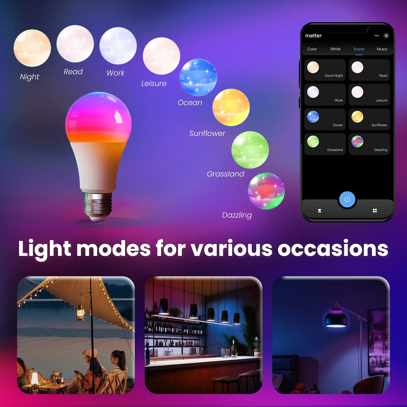 MOES Tuya Matter WiFi Smart Bulb Dimmable Led Light 16 Million RGB Colors E27 Candle Lamp Voice Control Alexa Google Home