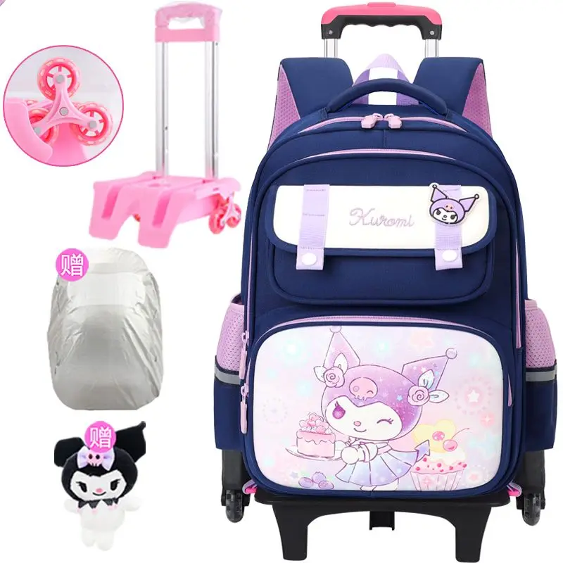 Детская школьная сумка Sanrio на тележке, аниме-фигурка Kuromi Kawaii, большая вместимость, водонепроницаемая, супер легкая, дышащая