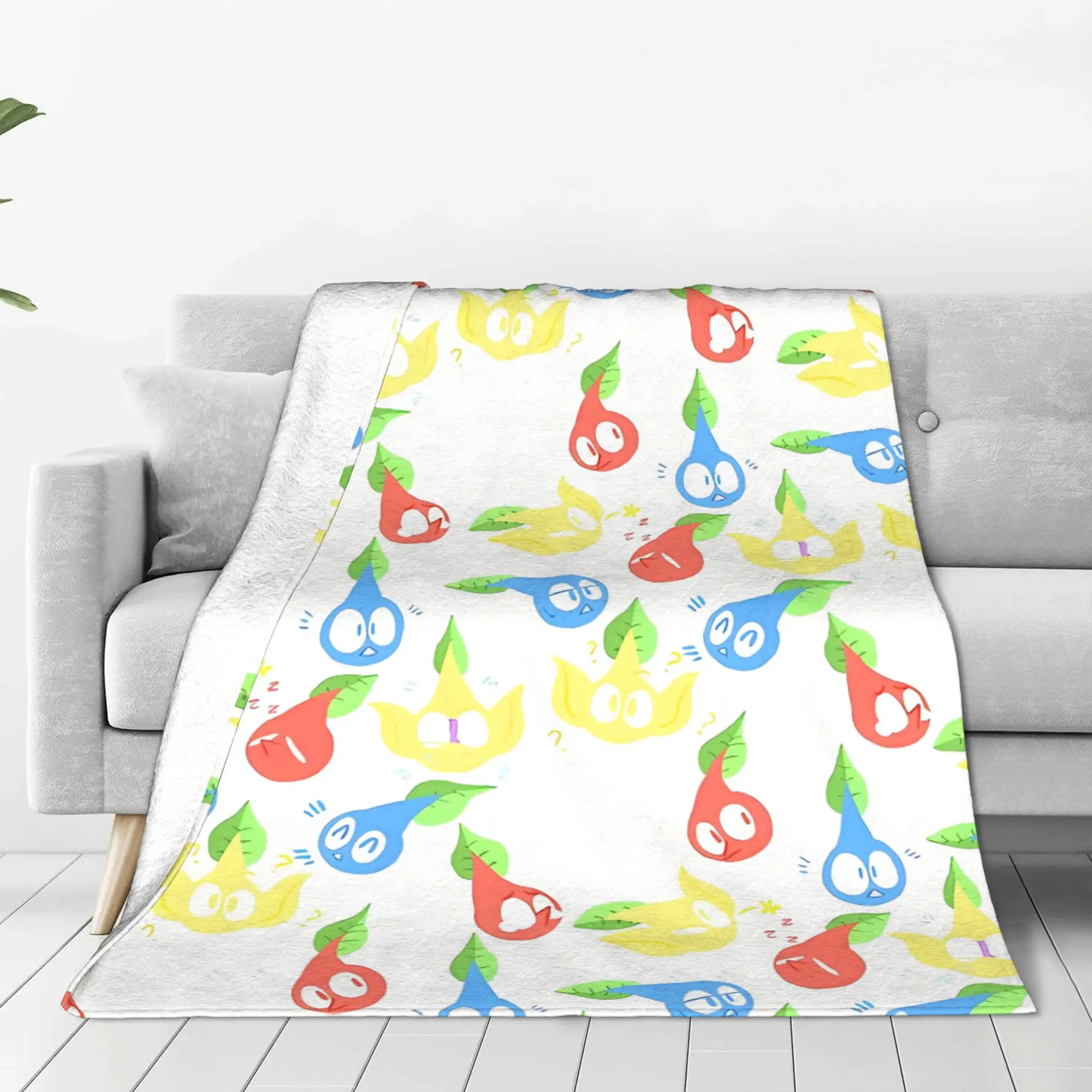 1PC Home Cute Room Decor Pik Pik Expressions Blanket Throw Blanket Pikmin Novelty Warm Blanket All Season