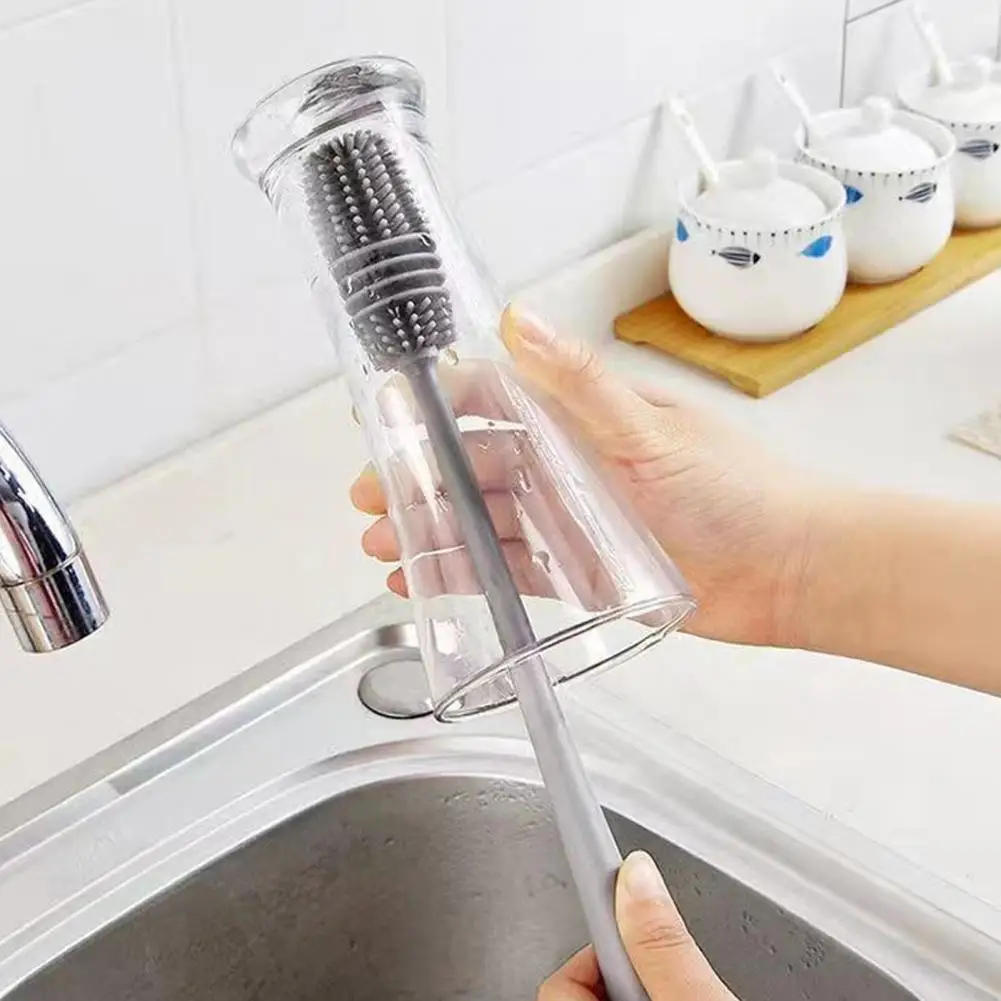 

Щетка с узким воротником, силиконовая щетка для бутылочек с длинной ручкой и мягкой щетиной для стеклянной посуды, детские бутылочки, щетка-скраб с узким воротником