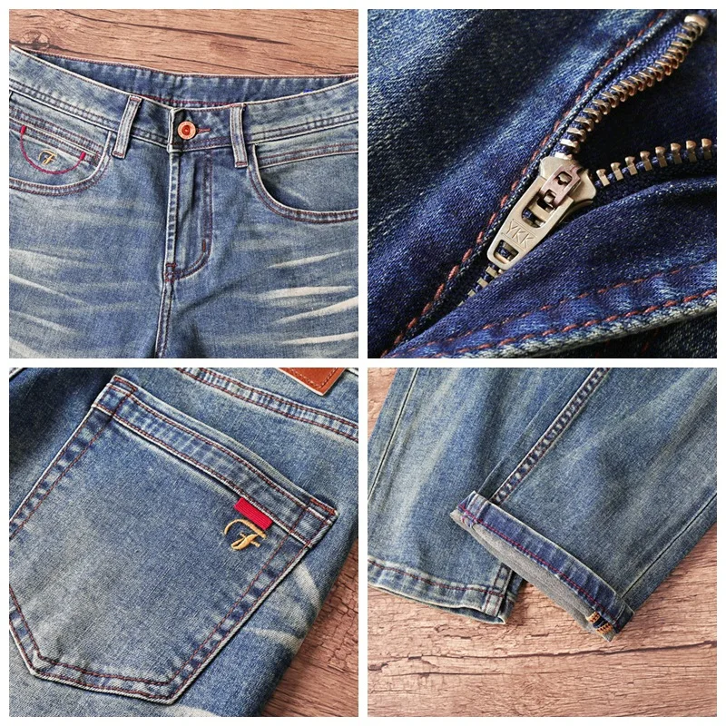 트렌디한 브랜드 고급 남성 데님 팬츠, 견고하고 멋스럽고, 향수와 트렌디함, 다재다능하고 슬림핏, 작은 다리 바지