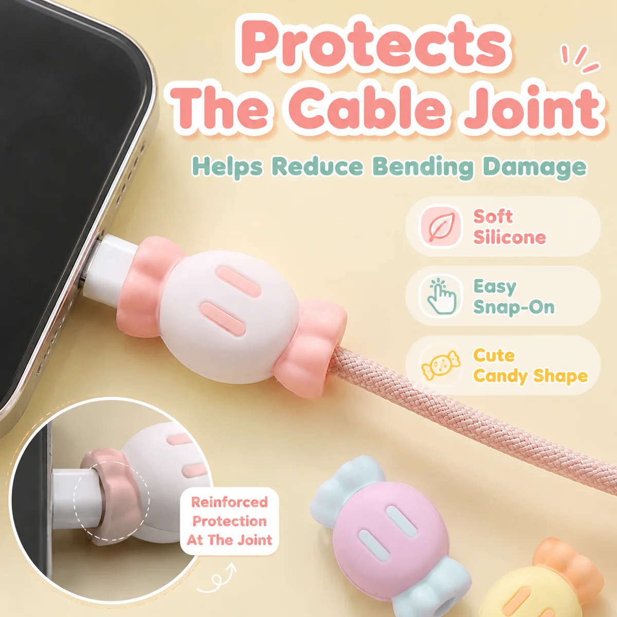 Mobile data cable protection case, silicone cartoon 2-in-1 storage cable, anti breakage charging cable head, travel