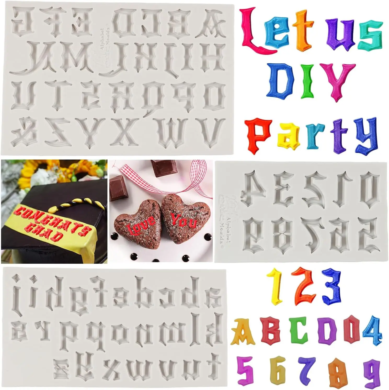 

26 Letter Silicone Molds Alphabet Number 0-9 Fondant Cake Chocolate Mould Uppercase Letter for Birthday Party Cake Decoration