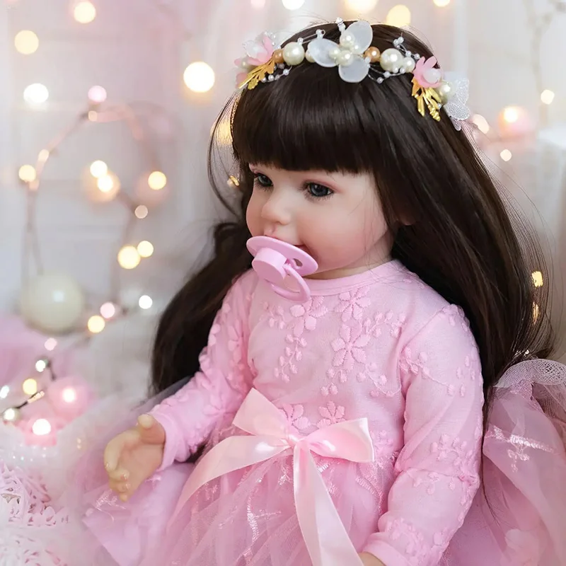 55CM Full Body Vinyl Reborn Baby Doll Princess Baby Girls Lovely Baby Gift Toys Same as Pictures Bonecas Bebe Hand Root Hair