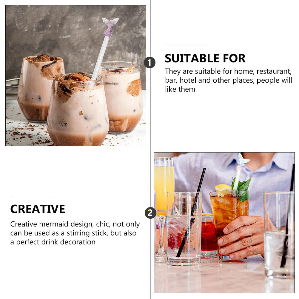

4Pcs Cocktail Stir Sticks Glass Mermaid Designed Long Handle Beverage Stirring Rods Mixing Coffee Wine Drink Stirrers