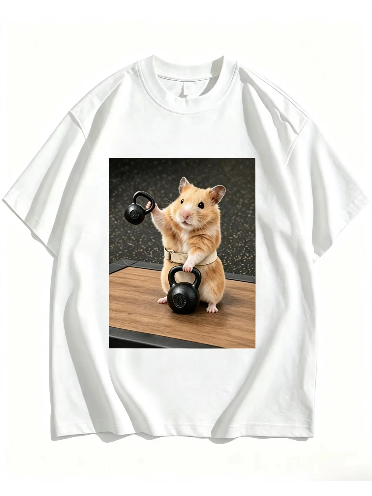 Summer New Men T-shirt Fitness Hamster Kettlebell Workout Funny Meme Print Short Sleeve Soft Cotton Breathable Daily Casual Tops