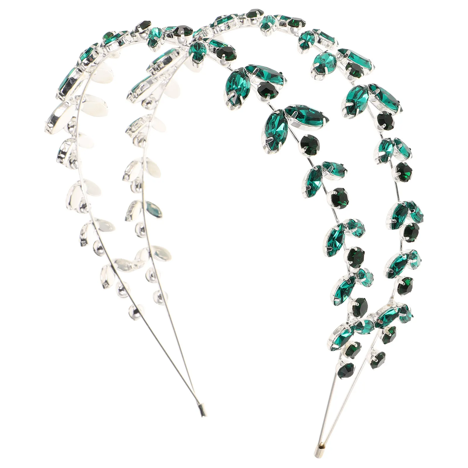 Green Crystal Rhinestone Double Layer Bridal Headband Leaf Hair Accessories Wedding Hair Vine Bride Hairband Crystal Headband