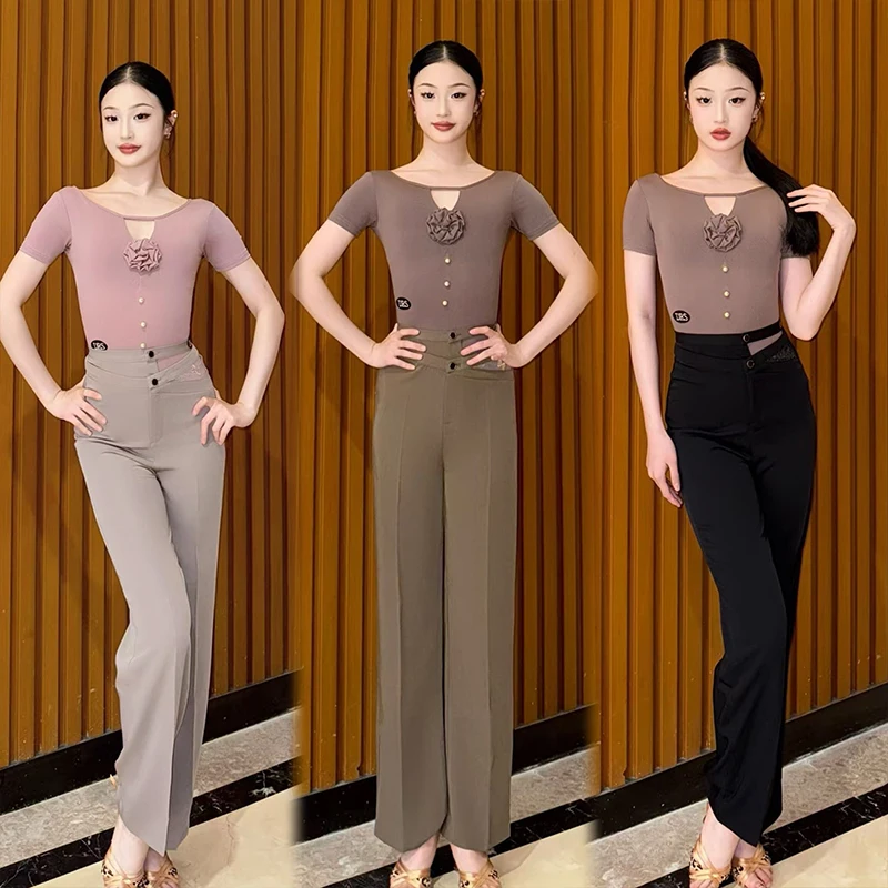 

Female Latin Dance V-Neck Bodysuit Women's Dancing Sexy Trousers Rumba Samba Practice Clothes Adult Line Dance Clothing VBH1681