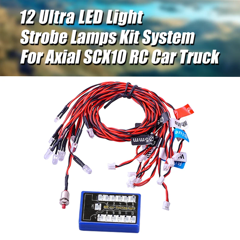 12 Ultra LED Flashing Bright Light Strobe Lamps Kit System for 1/10 1/8 RC Drift HSP TAMIYA CC01 4WD Axial SCX10 RC Car Truck