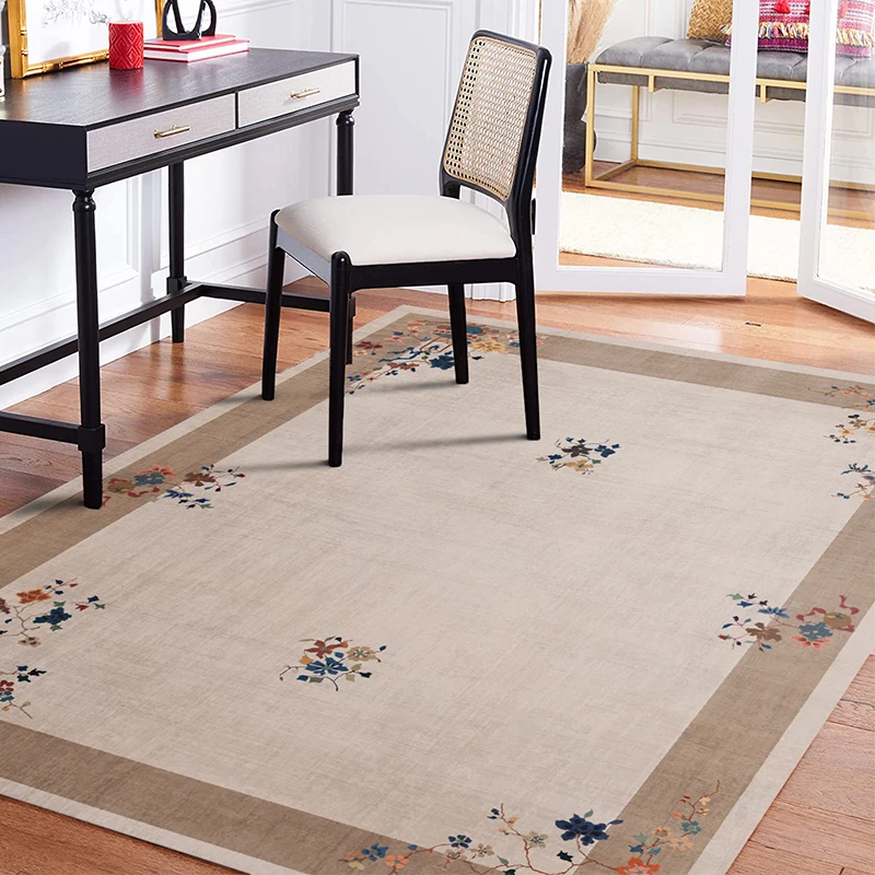 Chinese Style Living Room Area Rugs Pastoral Flowers Home Decor Carpets Bedroom Chenille Bedside Non-Slip Floor Mat Vintage Rug