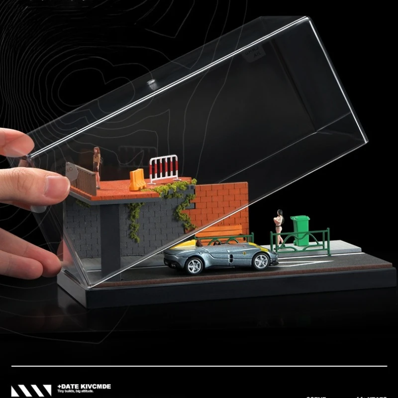 Symulacja Miniaturowa Scena Narożnika Ulicznego Akrylowa Gablota Ekspozycyjna na Modele Samochodów w Skali 1/64 Kolekcja Dekoracja Domu Parking Zabawka