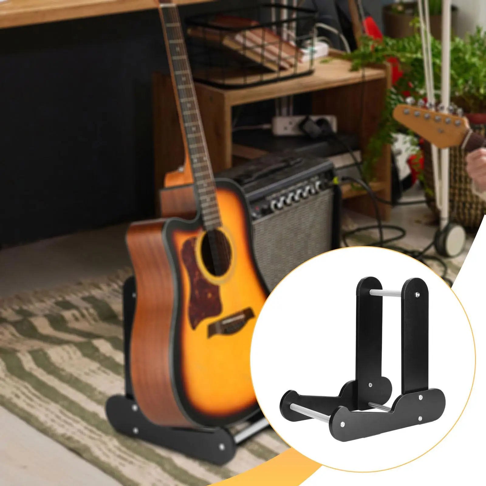 

Guitar Stand Multifunctional Floor Standing,Accessories Space Saving Vertical Easy Use Anti Slip Guitar Rack Organizer Black