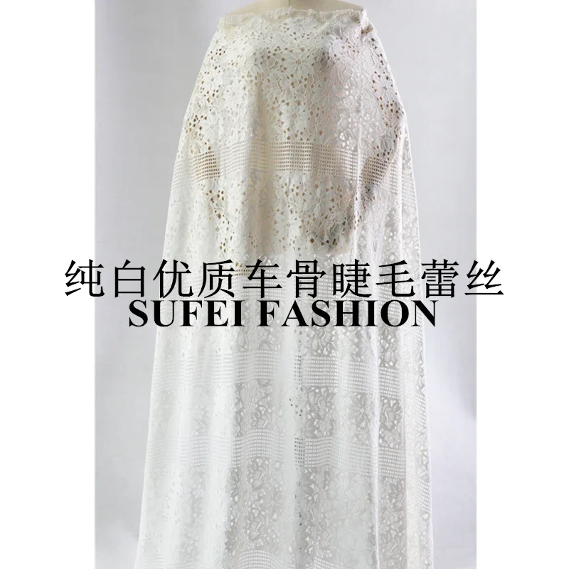 

150*150CM Polyester Cotton Eyelash White Cut-out Lace Suit Dress Jacket Clothes fabric S264