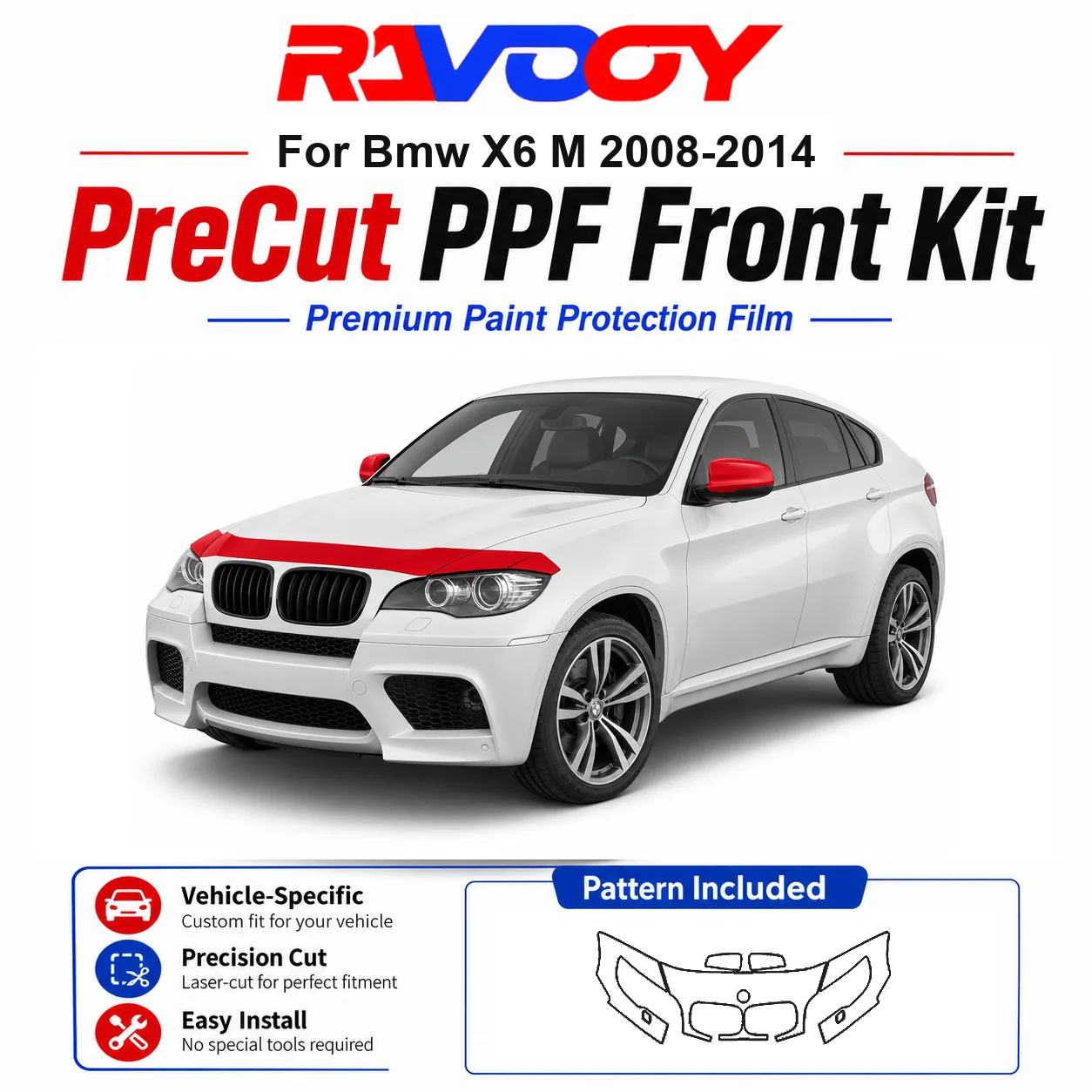 bmw-x6-m-2008-2014用-85mil-tpuプレカットppfキット-フード、部分フェンダー＆フルミラーセット-自己修復グロスクリアブラフィルム