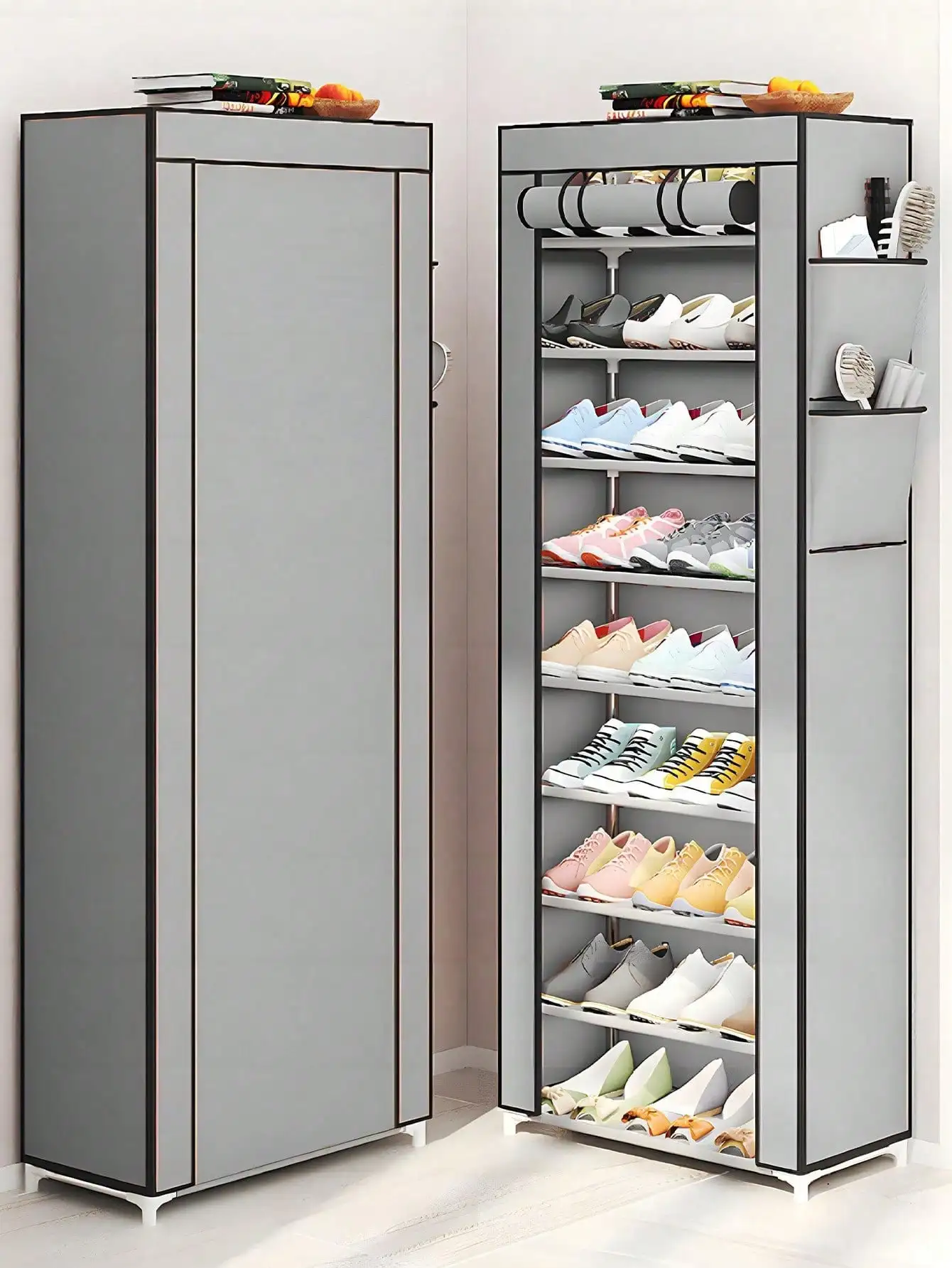 

1pc/2pcs 10/8/6 Tier Shoe Rack Storage Cabinet With Dust Cover, Large Capacity Free Standing Shoe Shelf, Holds 15–30 Pairs Of Sh