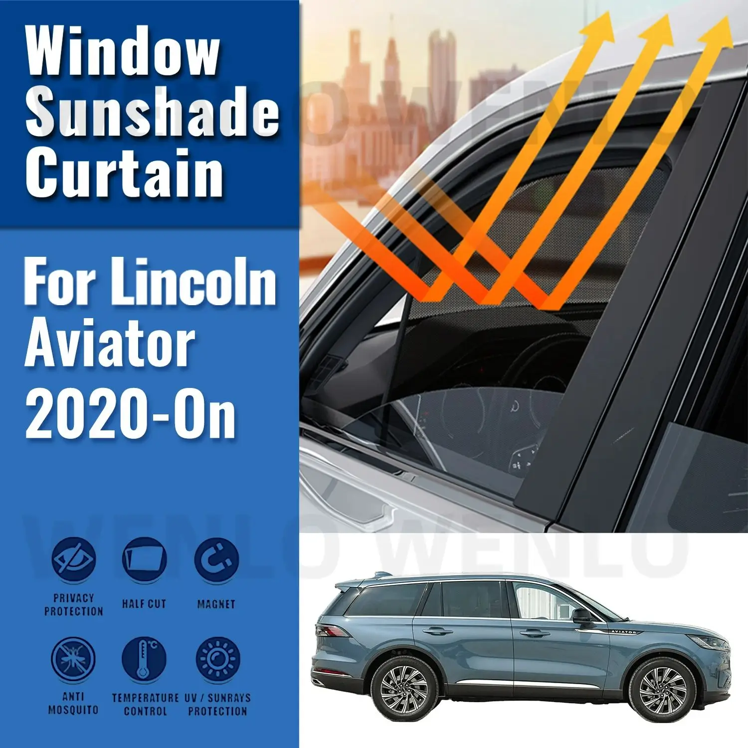 For Lincoln Aviator 2020 2021 2022 2023 2024 Car Sunshade Magnetic Front Rear Windshield Curtain Side Window Sun Shade Visor