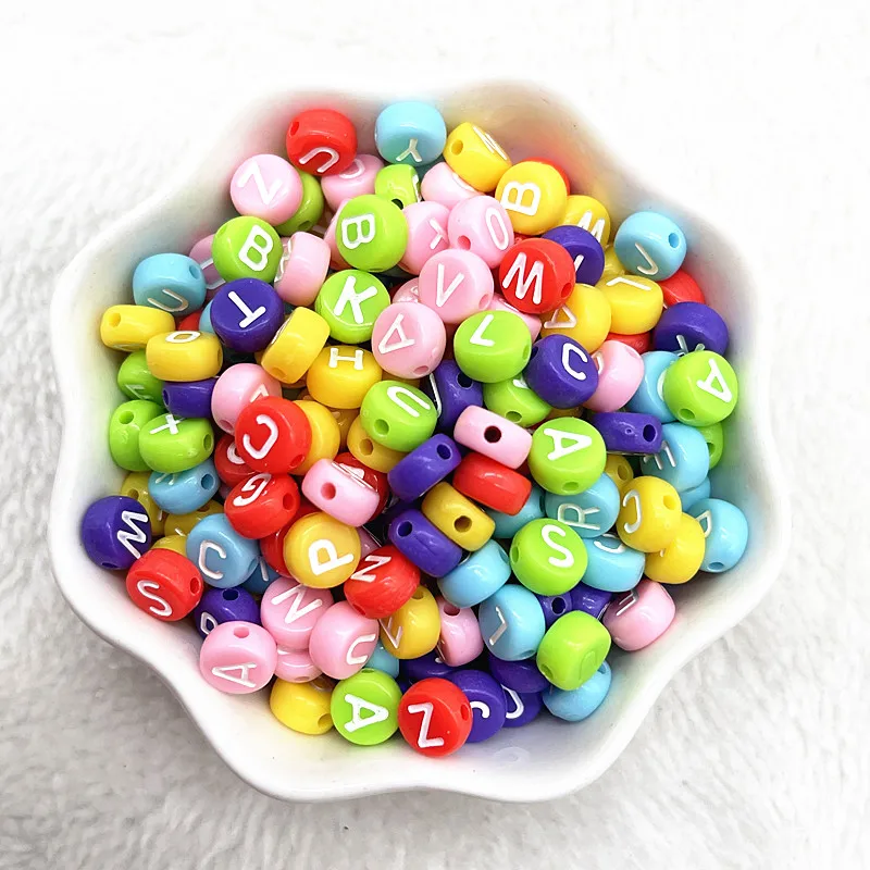 100pcs/lot 7x4mm Round Alphabet Letter Acrylic Loose Spacer Beads for Jewelry Making DIY Handmade Bracelet Accessories