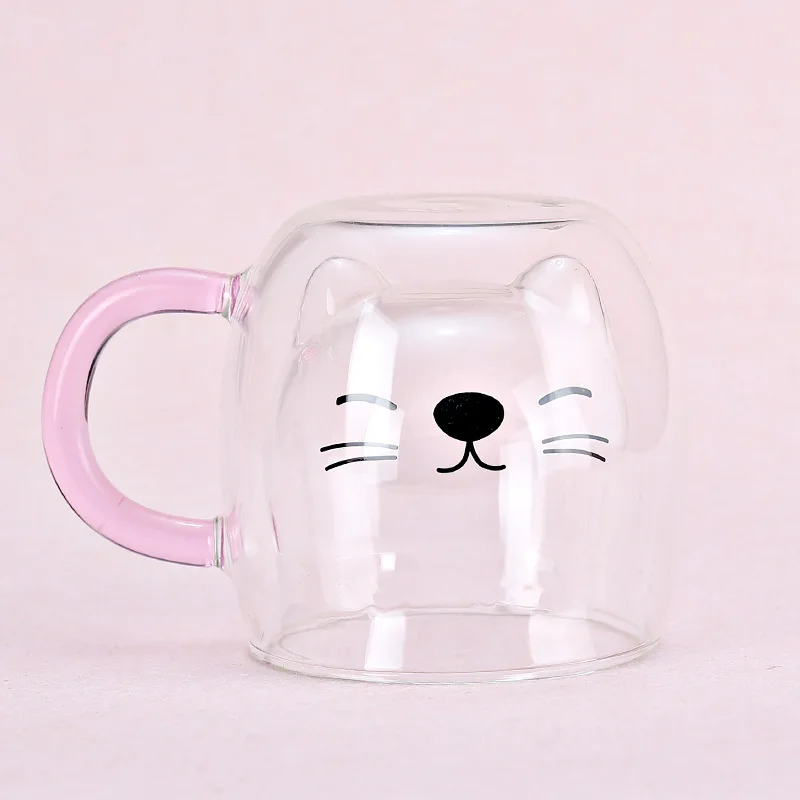 YWDL Double Wall Glass Coffee Mug Cartoon Cute Cat Milk Juice Cup Home Office Cat Claw/Paw Cup For Girl Gift