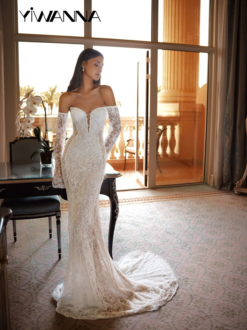 

Detachable Sleeve Beaded Mermaid Long Wedding Dress Sexy Illusion Backless Bridal Gown Customized 2026 New Dresses For Bride