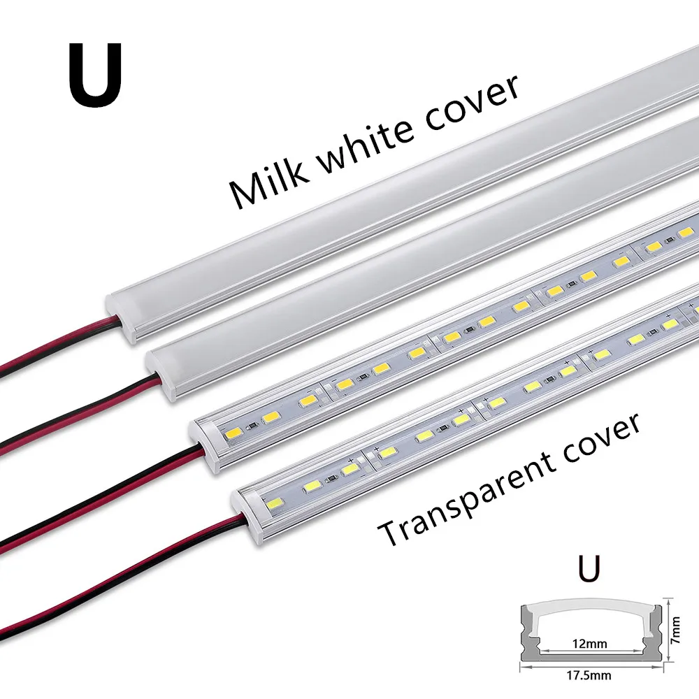 1-20PCS LED rigid strip DC12V 50CM 20 inch SMD5730 36LEDs U/V-shaped flat LED aluminum channel rigid strip for indoor lighting