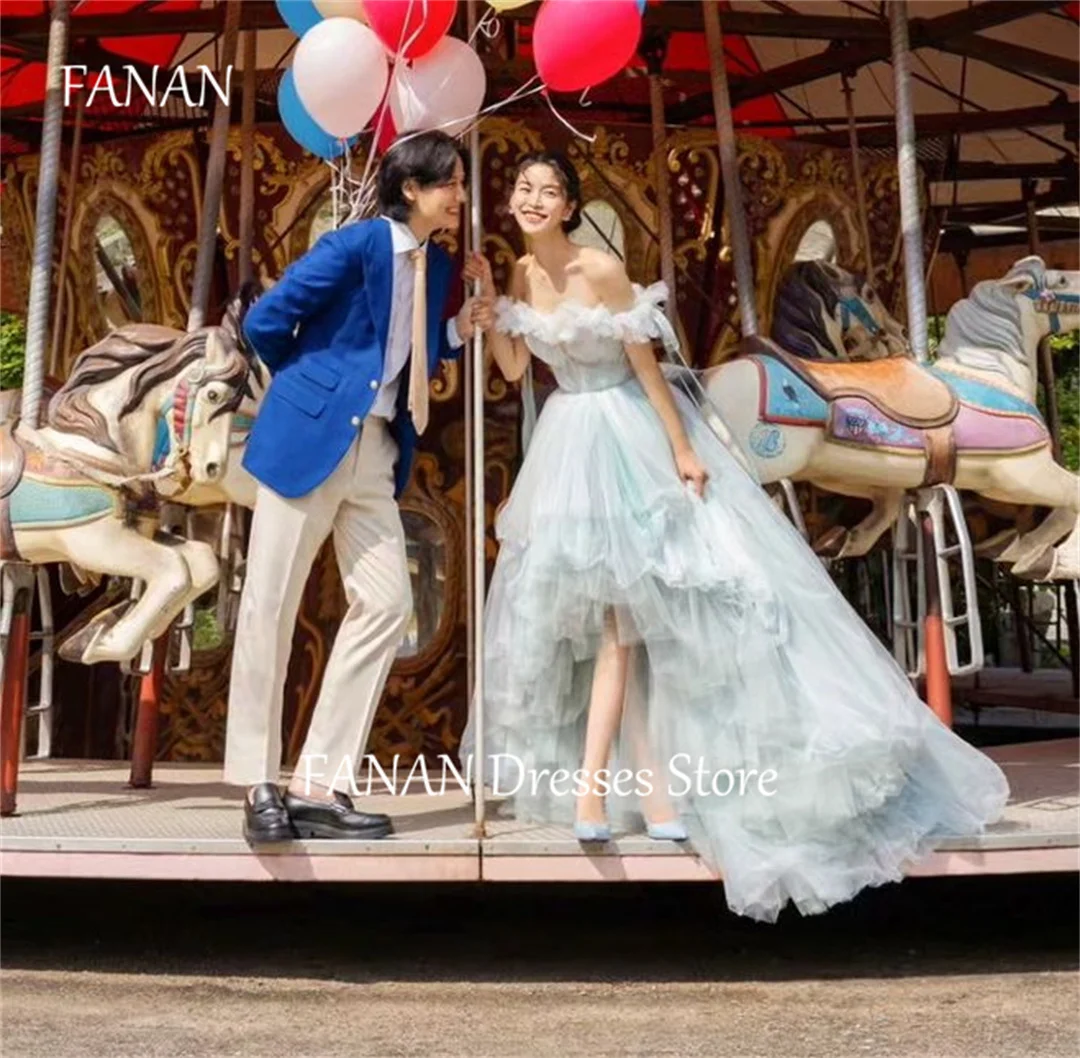 FANAN Ruffles Evening Party Dresses Korea Princess Tulle Customized Blue Fairy Wedding Women Formal Gowns Event Prom Gowns