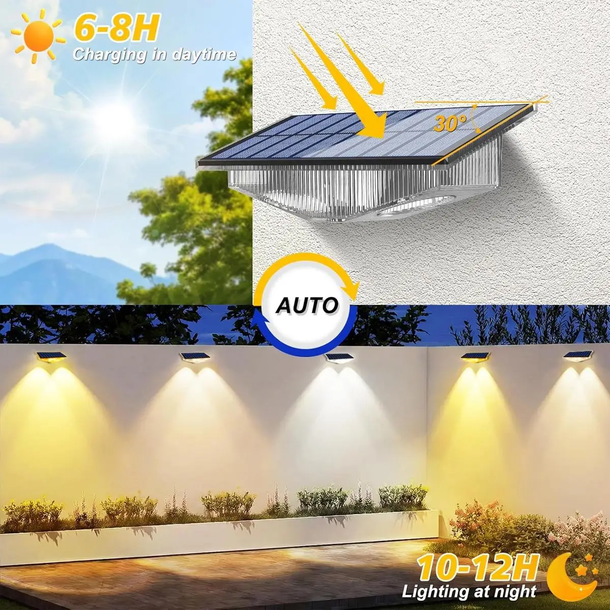 4Pcs Solar Fence Lights LED Waterproof Outdoor Wall Lamp Auto On Off Garden Yard Deck Decorative Exterior Fixture Home Art Led