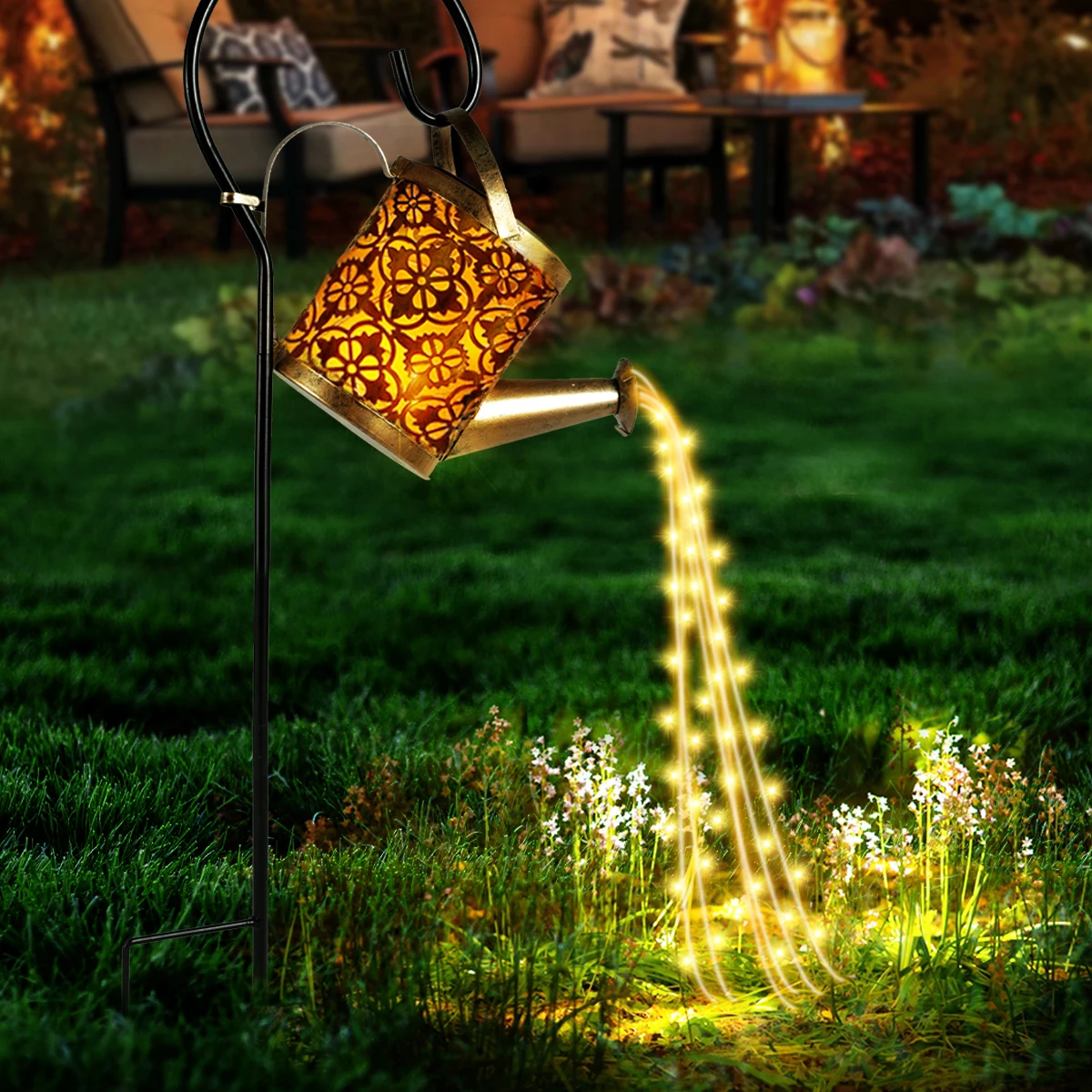 

Solar Watering Can Light Retro Metal Kettle String Lights Waterproof Hanging Solar Powered Lanterns Outdoor Garden Flower Decor