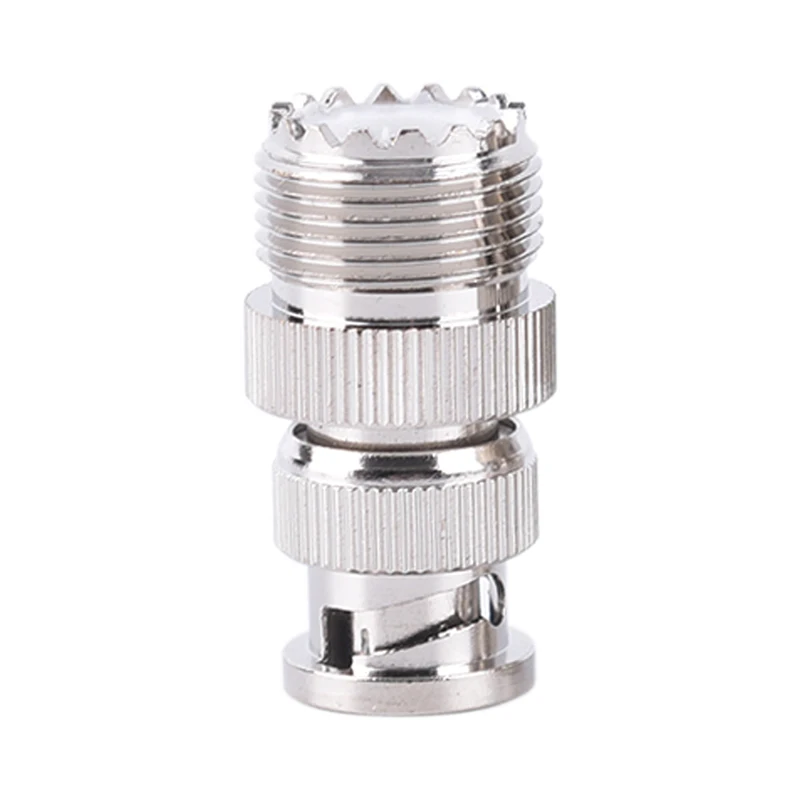 Silver RF Female Coaxial Brass Adapter Cable Connector BNC Male Plug To SO239 UHF PL-259 Jack