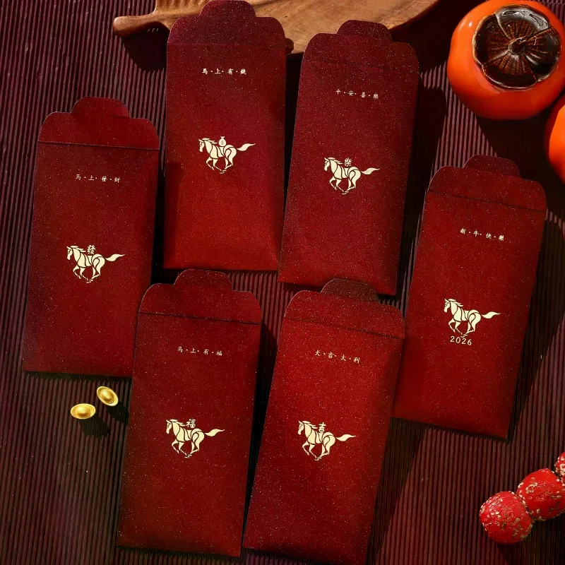 6Pcs/Pack 2026 Simple Horse Year Red Envelope Spring Festival Red Packet Bag Traditional Lucky Money Pockets New Year Gifts