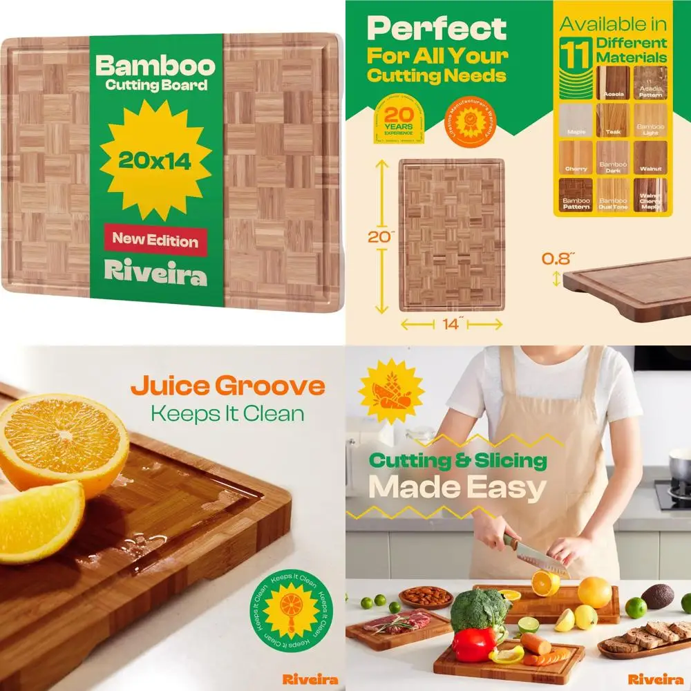 

Разделочная доска с бамбуковым зерном — большие деревянные доски 20x14 для использования на кухне для гурманов — прочные разделочные поверхности из бамбука