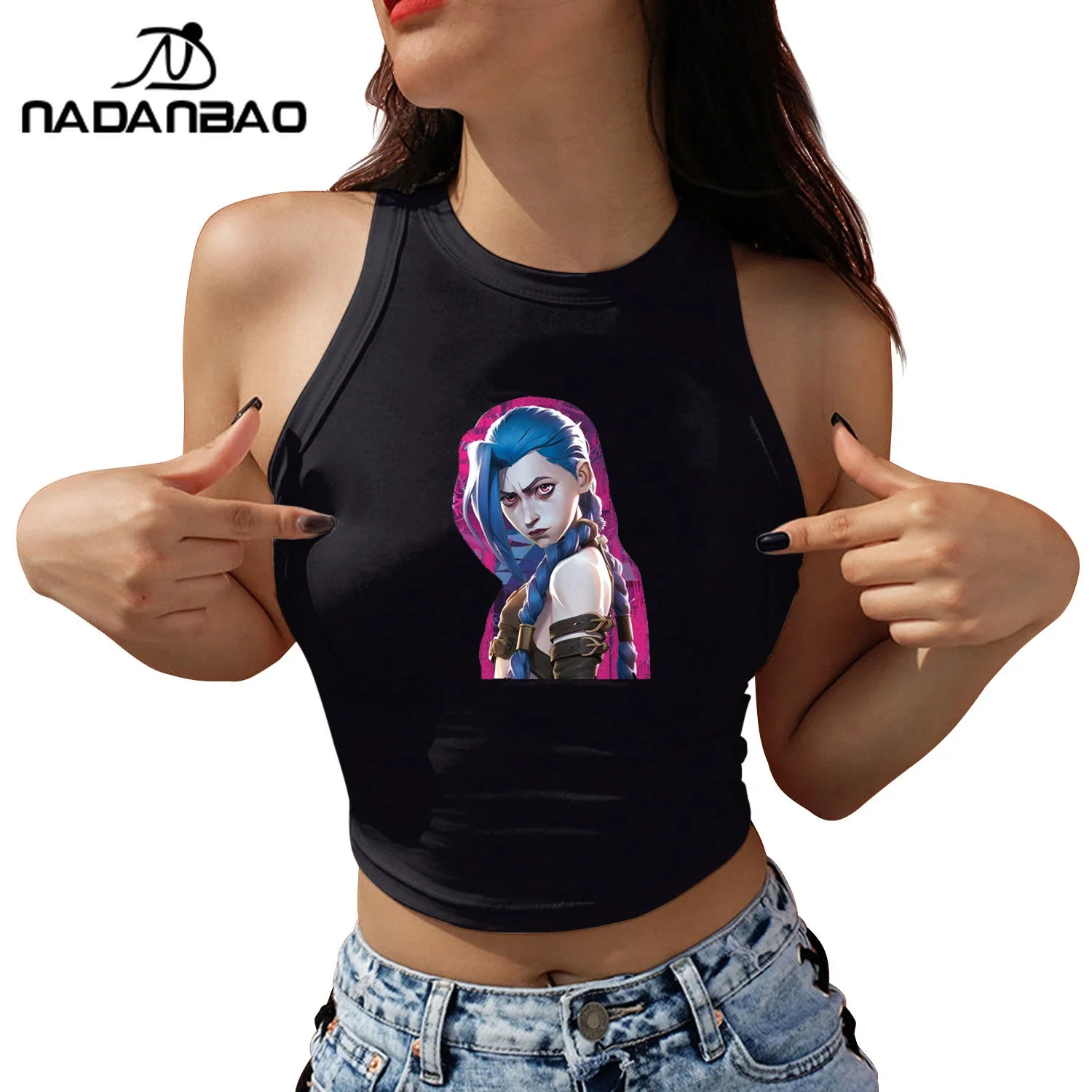 Nadanbao Arcane Jinx Monkey Print Crop Top Women's Y2K Vest Sleeveless Shirts O-neck Streetwear Fashion Tank Top Women Clothing