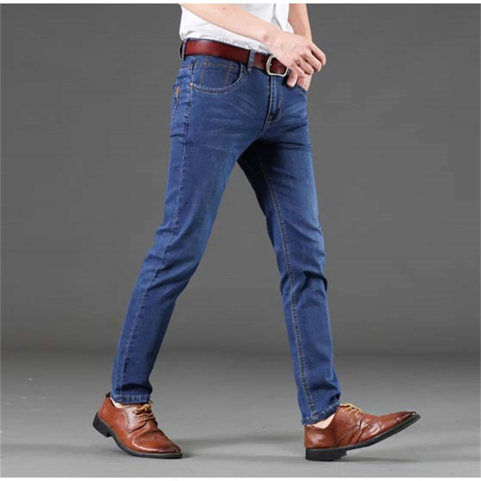 

2024 New Men Light Luxury Stretch Slim Fit Pants Comfortable Soft Business Fashion Straight Casual Denim Trousers Male Clothing