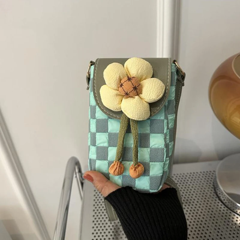 Bolsa versátil crossbody telefone, elegante xadrez floral e elegante, novo