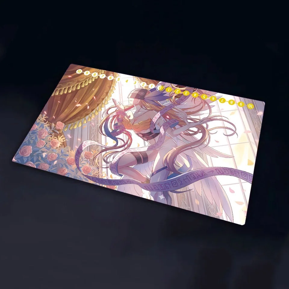 600x350mm Diy Digimon TCG Angewomon Custom Playmat 1.5mmSeamless Edges Single Rubber Flash Board Game Card Mat Mouse Pad Gifts view 2