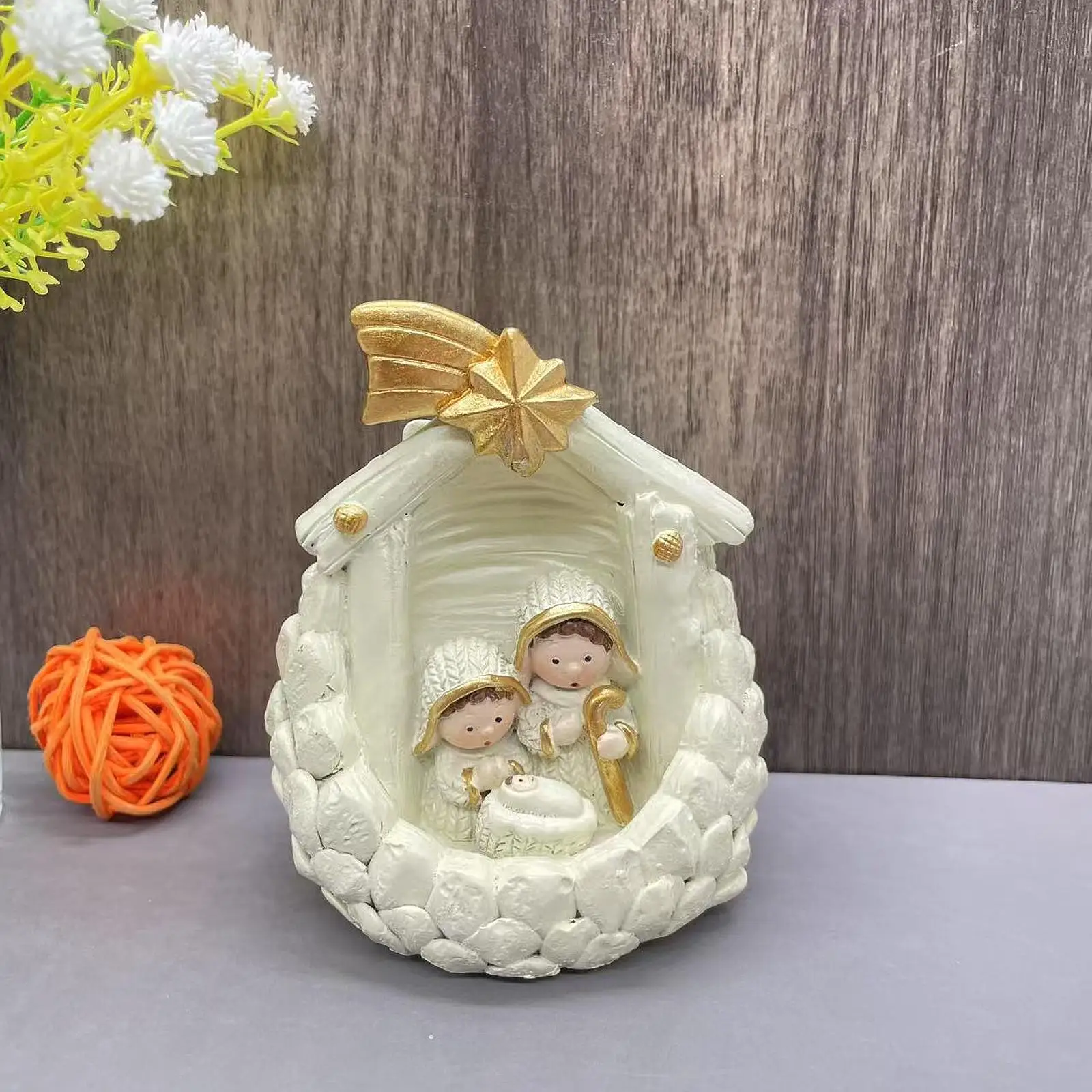 Miniature Nativity Figurine Centerpiece Manger Landscape Small Nativity Scene Holy Family Statue Religious Gift for Xmas Cabinet