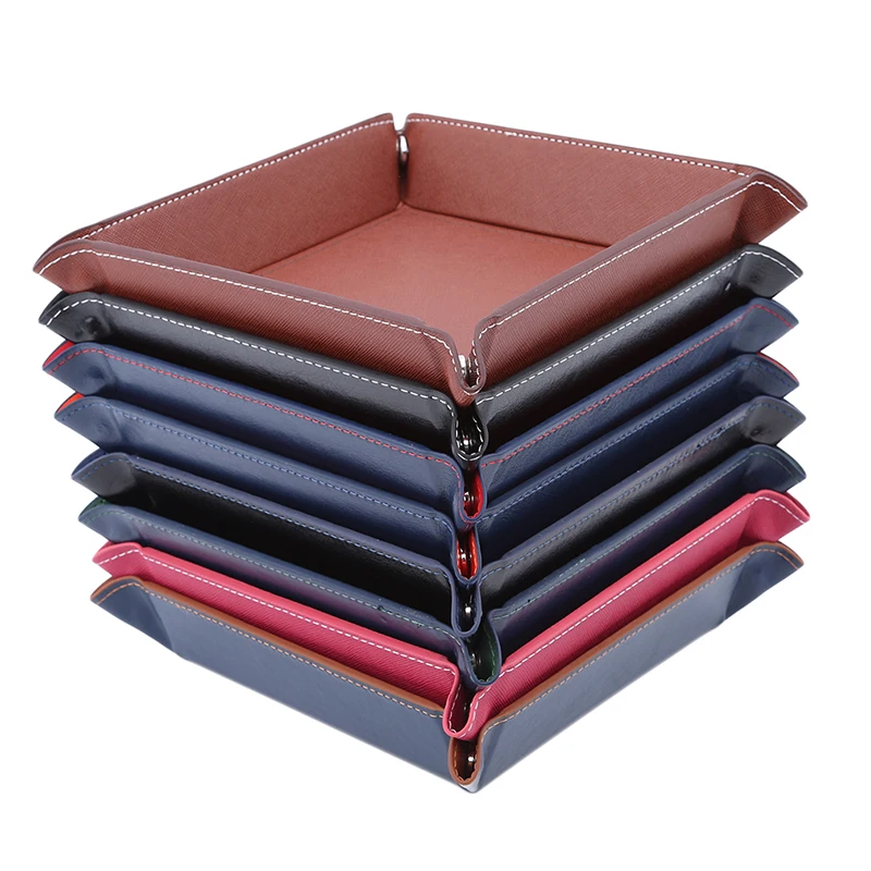 Creative Folding Tray Pu Leather Valet Trinket Collapsible Phone Key Wallet Coin Desktop Storage Sundries Box Bins Accessories