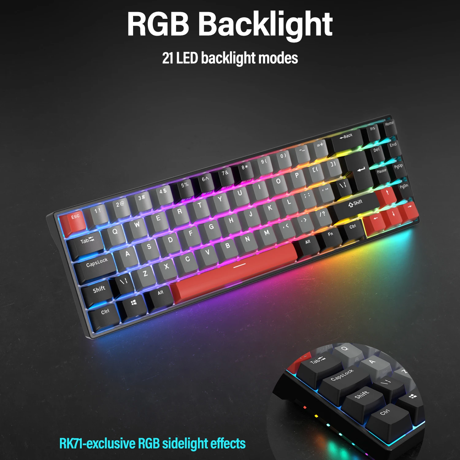 Imagem -04 - Royal Kludge 2.4g sem Fio Iso Layout Teclado Mecânico Rgb Retroiluminado Teclado de Jogos Permutável Quente Pbt Keycap Personalizado Rk71