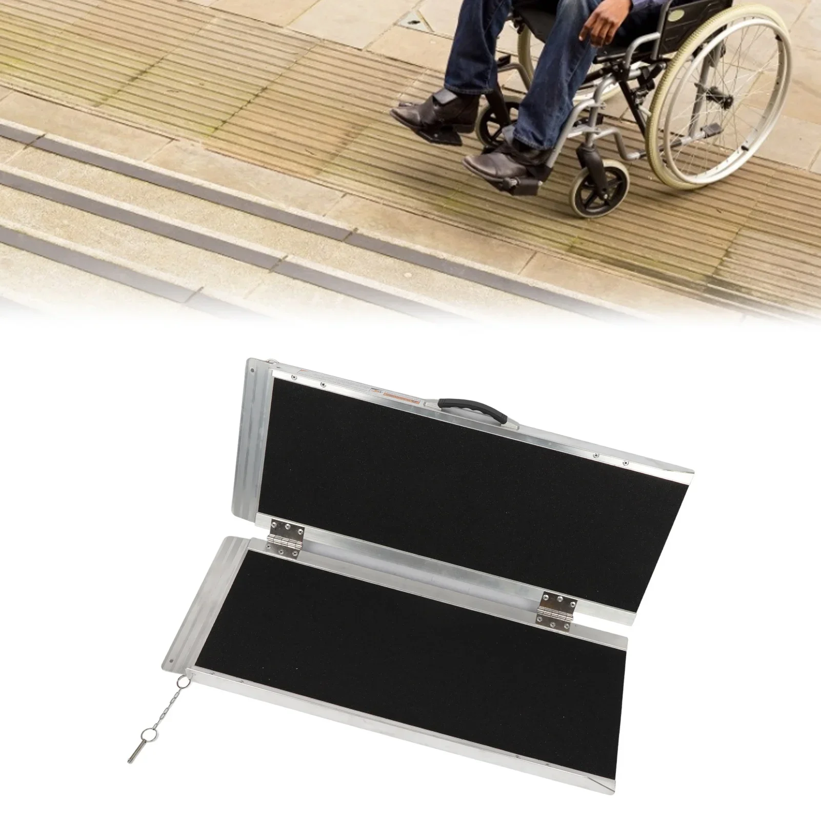 Aluminum Alloy Folding Wheelchair Ramp, Portable Non-Slip Ramp with Handle for Easy Transport & Safe Use