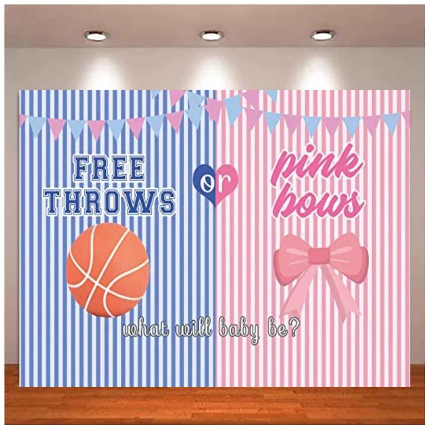 Renaiss Gender Reveal Backdrop Guess Free Throws Or Pink Bows Stripes Background Pregnant Baby Shower Birthday Decoration