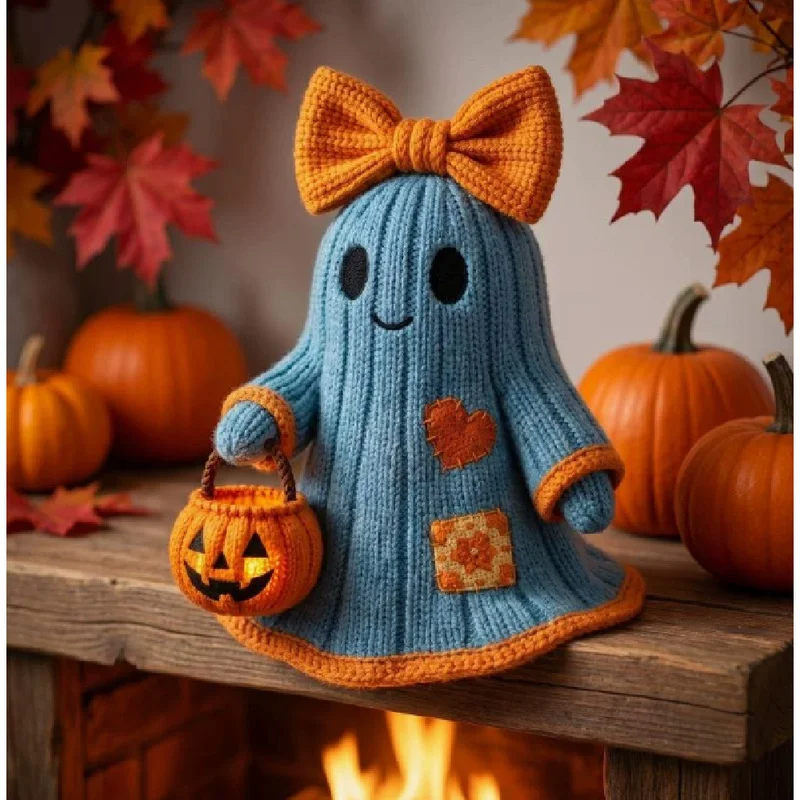 Ghost Tabletop Ornament, Halloween Witch Hat Bow Halloween Decorations, Suitable for Living Room, Bedroom and Tabletop Decoratio