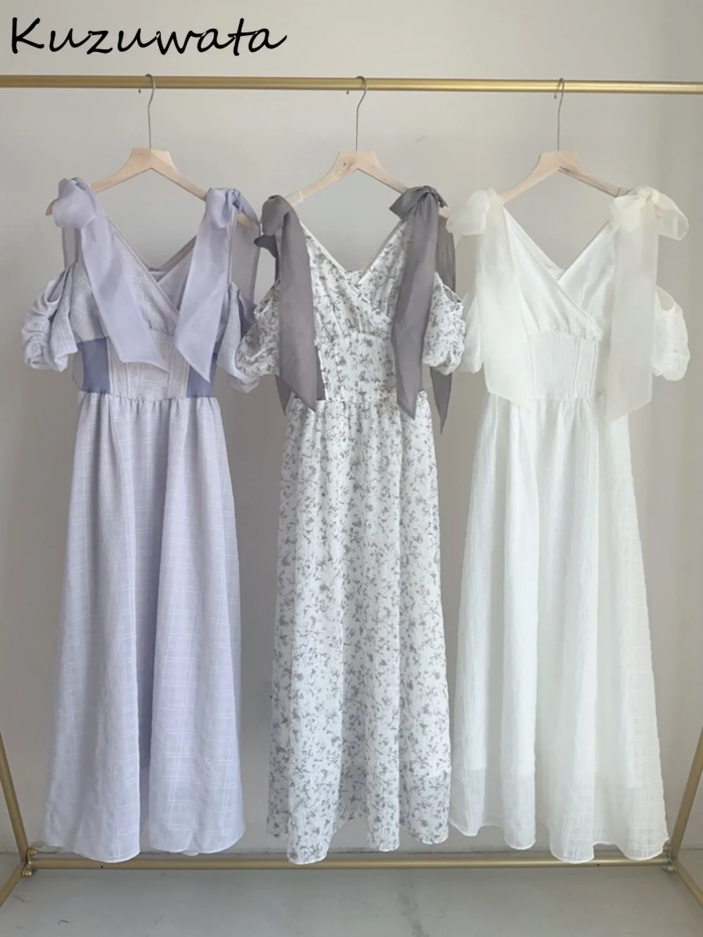 

Kuzuwata Elegant Celebrity New Princess Dress Sweet Slim Waist Bow Off Shoulder Robe Japan Big Swing Lovely Literary Vestidos
