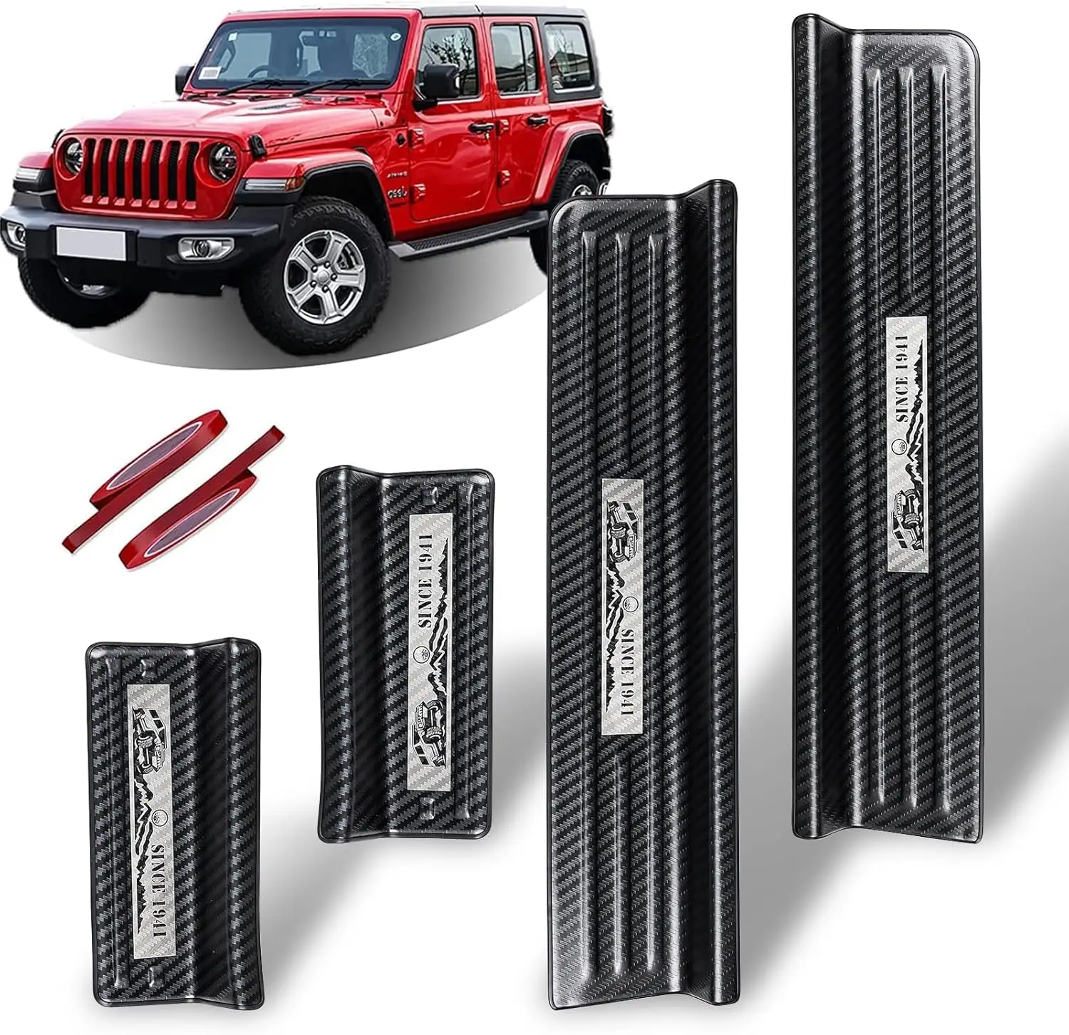 

Carbon Fiber Pattern Stainless Steel Door Sill Guards for Jeep Wrangler JL/JLU & Gladiator JT 2018-2026, Full Coverage Protector