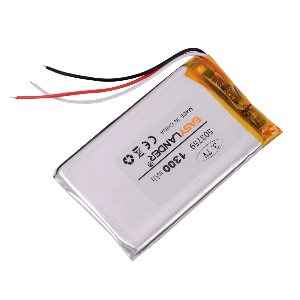 3wires 503759 3.7V 1300mAh Rechargeable li-Polymer Li-ion Battery For e Road route HD-X9 X10 E-V5 navigator NW-ZX1 LIS1530HNPPC