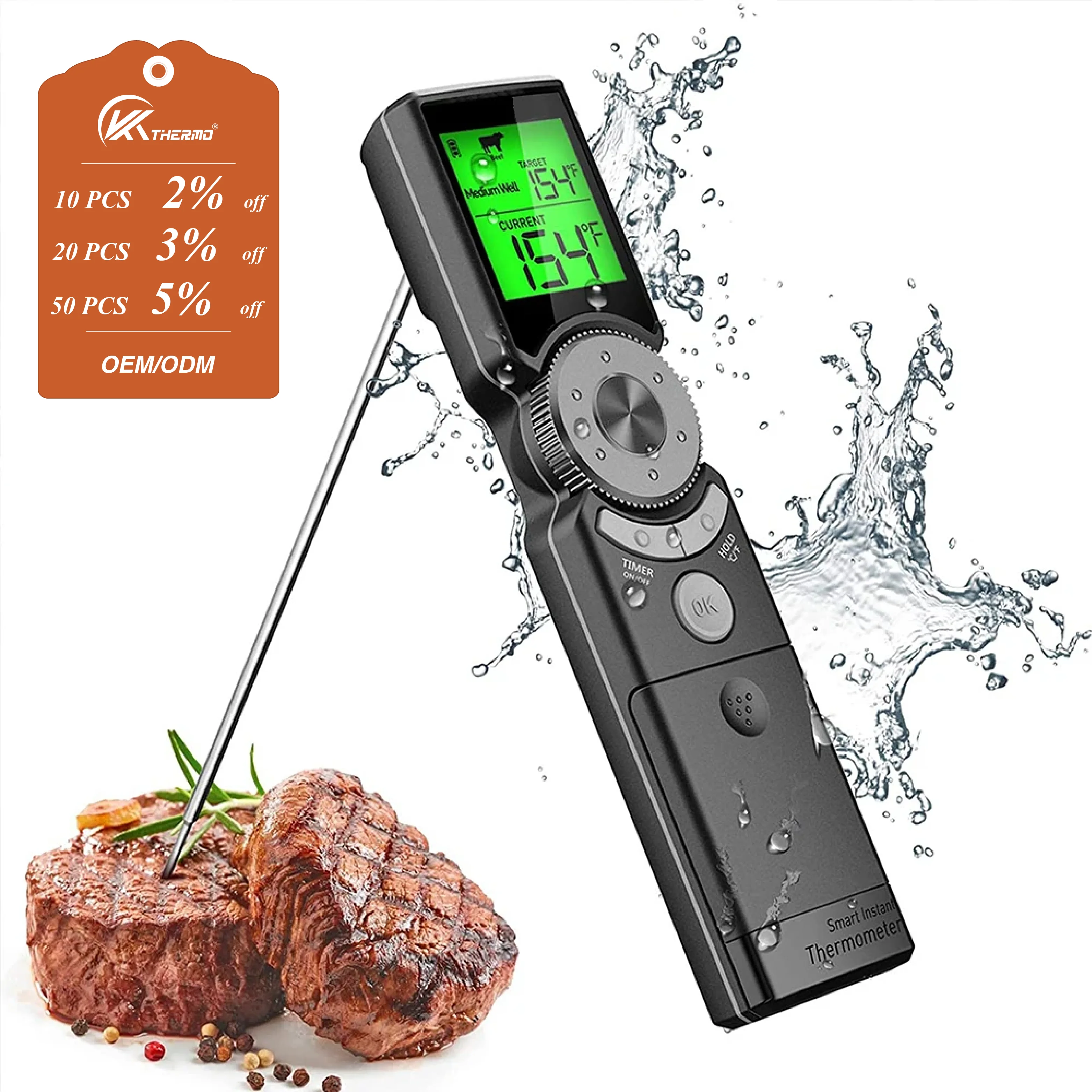 Smart Digital Meat Thermometer with IP65 Waterproof, Ultra Fast 2-3 Sec Response, Multi-Preset Modes & Timer – BBQ CookingTherm
