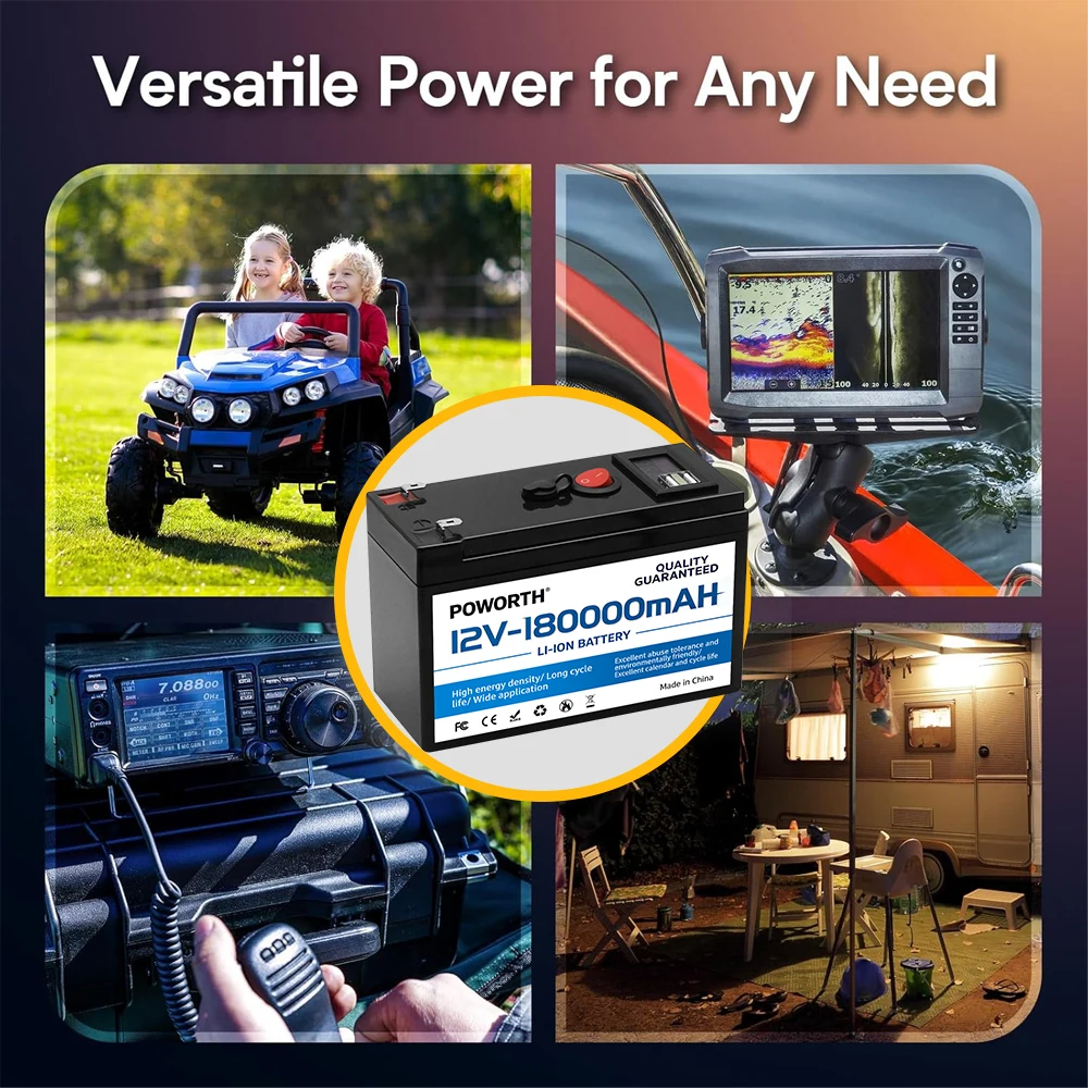 بطارية ليثيوم 12 فولت بطارية LiFePO4 بقدرة 180 أمبير مع BMS ذكي - مثالية للطاقة الشمسية والمركبات الترفيهية والبحرية وتخزين الطاقة المنزلية خارج الشبكة