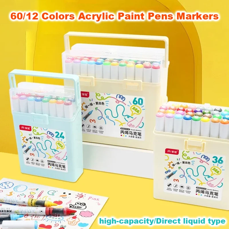 

60/12 Colors Direct liquid Markers Pen Hard/Brush Tip Acrylic Paint For Manga Graffiti Crafts School Aesthetic Stationery